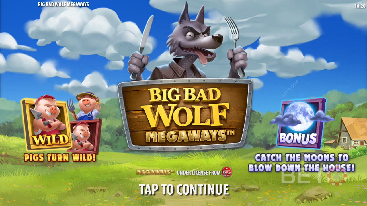 Nauti Piggy Wilds -ominaisuudesta ja ilmaiskierroksista Big Bad Wolf Megaways -kolikkopelissä.