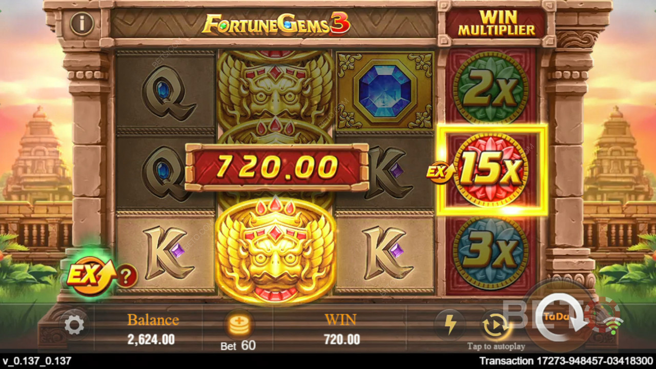 Voita 10,125x panoksesi Fortune Gems 3 -kolikkopelissä verkossa!