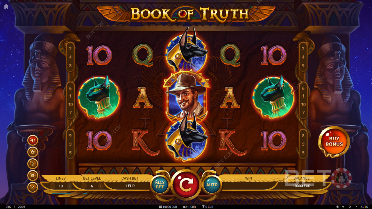 Book of Truth videokolikkopeli, jossa on kahdenlaisia ilmaiskierroksia laajenevilla symboleilla.