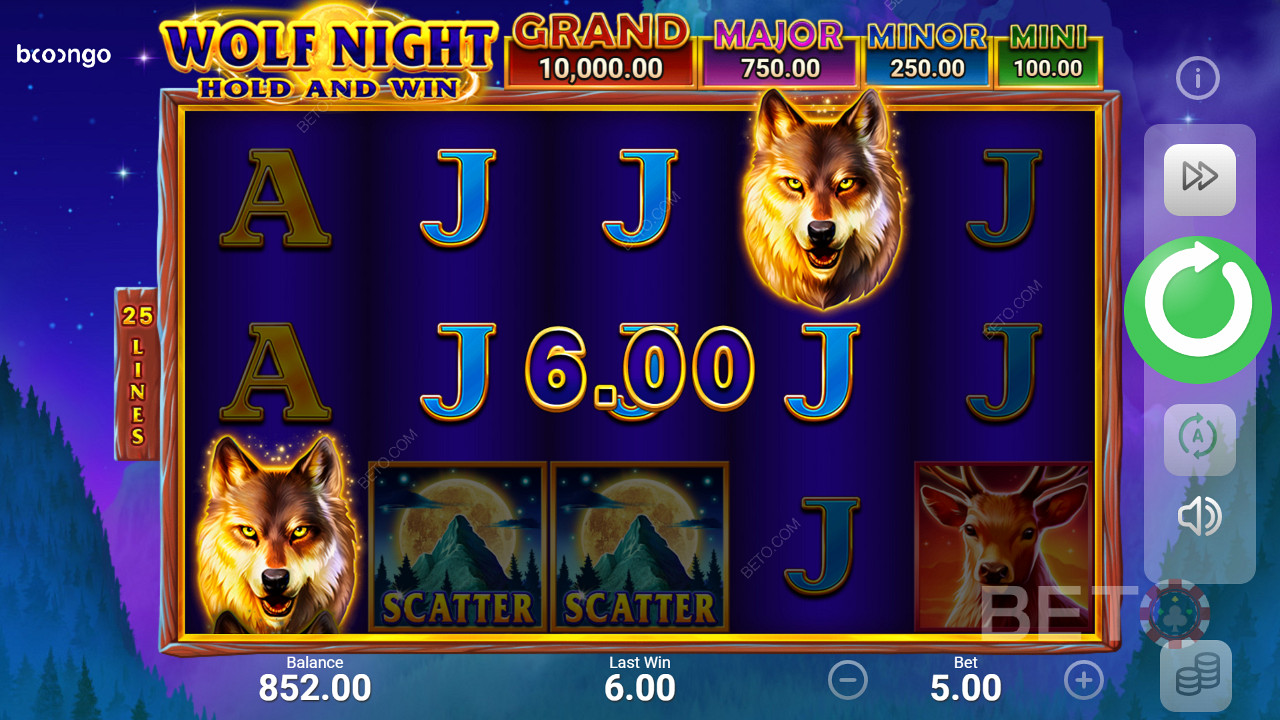 Aakkosjärjestyksessä olevat kirjaimet ovat Wolf Night -pelin vähiten maksavia symboleja.