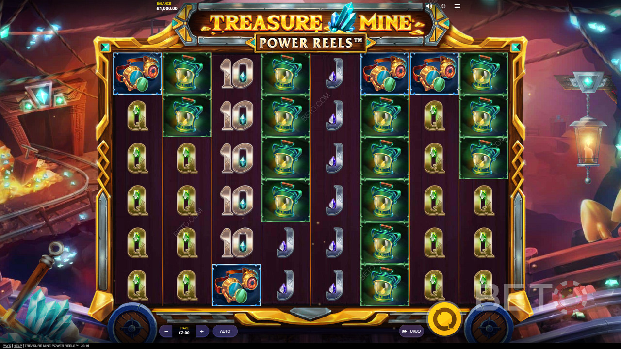 Nauti upeasta teemasta ja grafiikasta Treasure Mine Power Reels -nettikolikkopelissä.