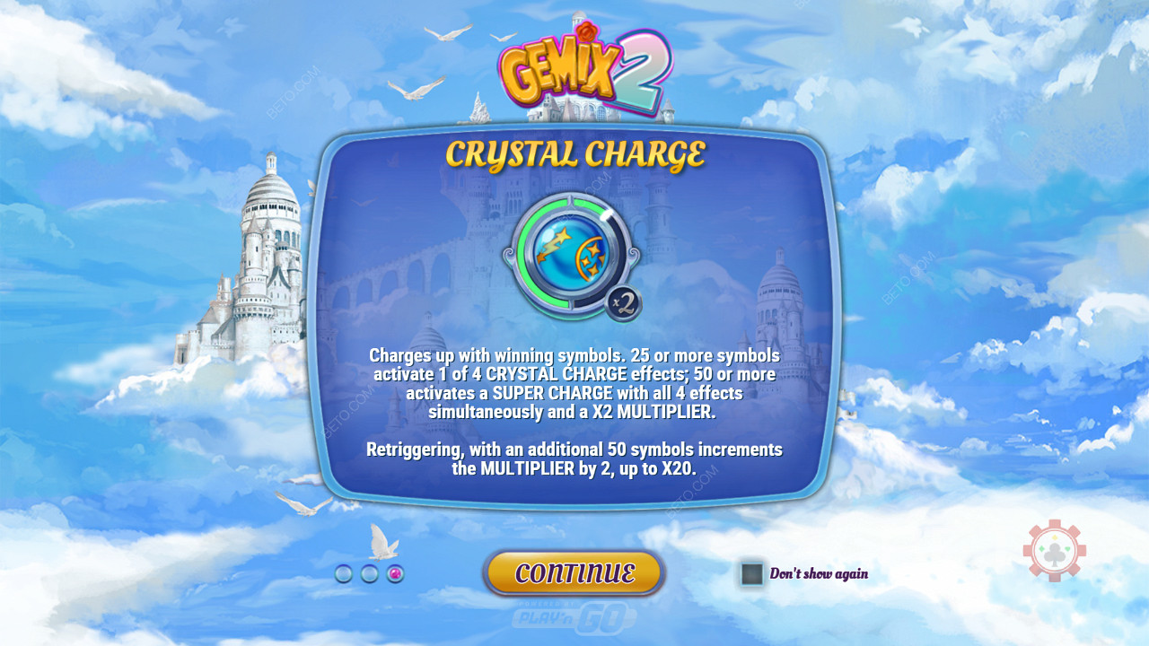 Lataa mittari voittosymboleilla ja laukaise Crystal Charge -efektit Gemix 2 -kolikkopelissä.