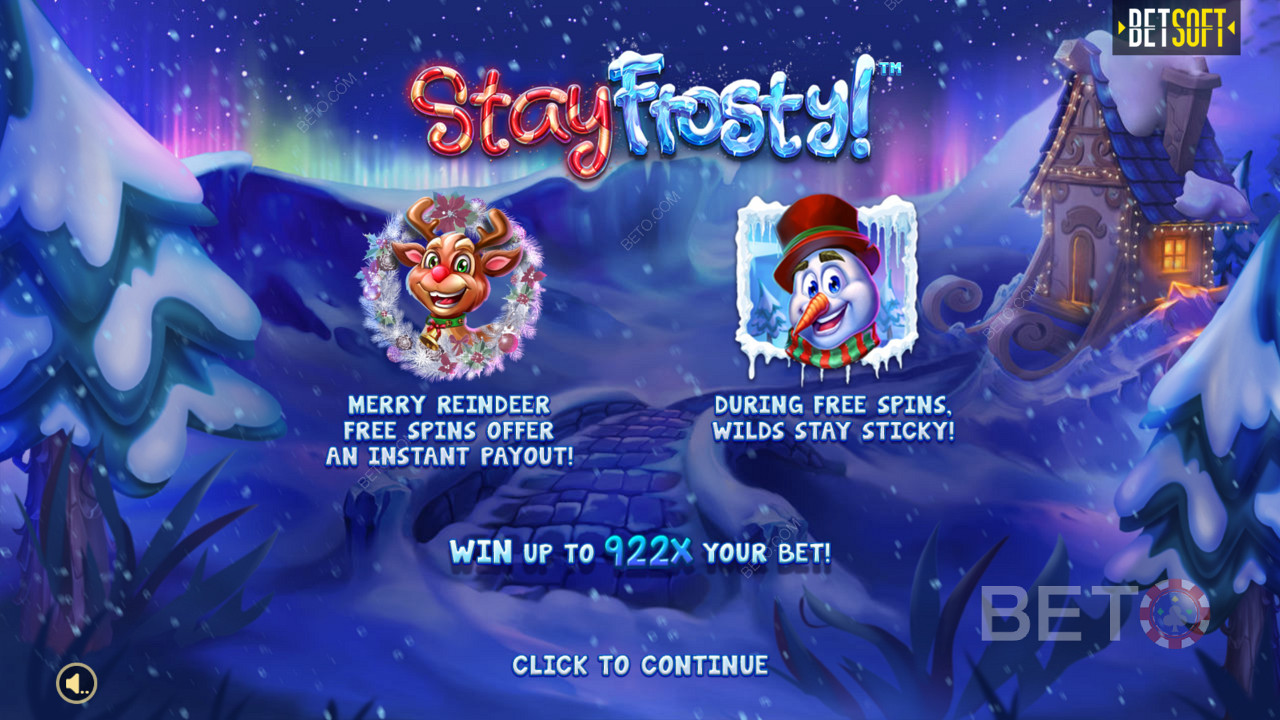 Johdantoruutu pelissä Stay Frosty! Merry Reindeer -ilmaiskierrokset & maksimivoitto 922x panoksesi!