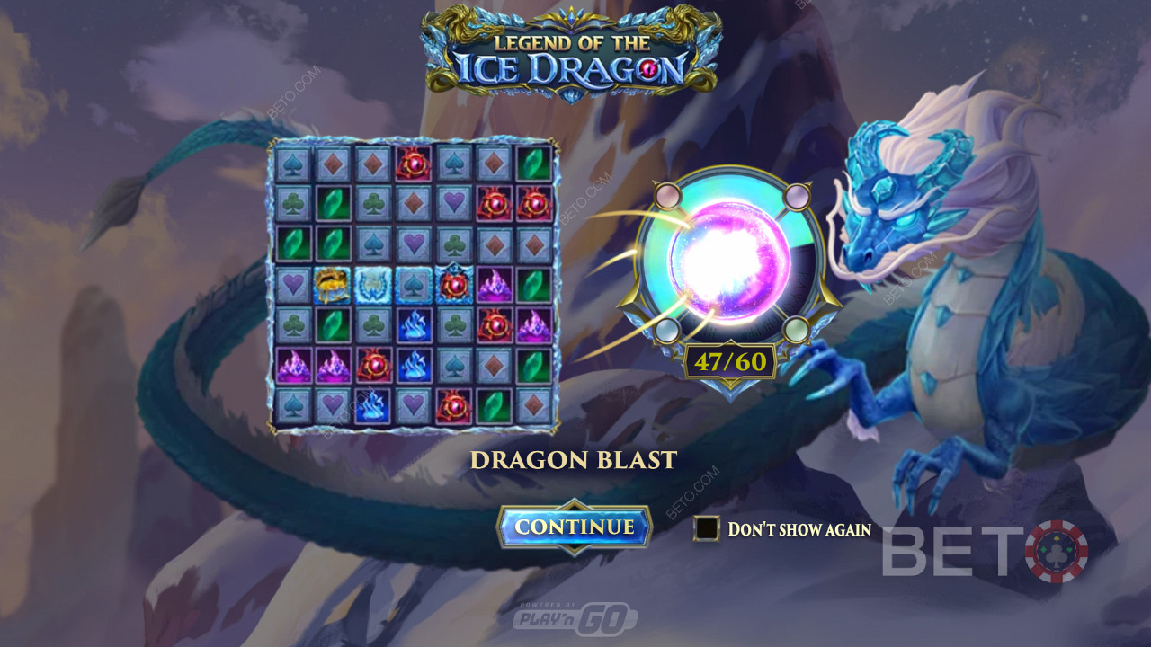Käynnistä useita tehokkaita ominaisuuksia, kuten Dragon Blast Legend of the Ice Dragon -kolikkopelissä.