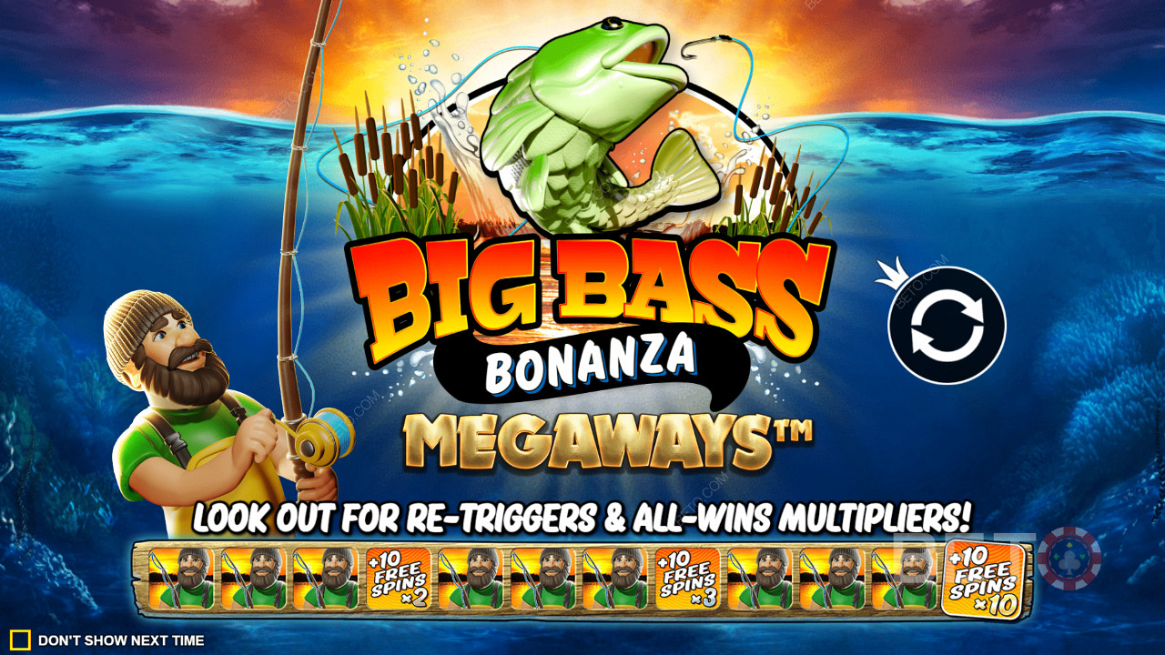 Nauti ilmaiskierrosten uudelleenkierroksista ja voittokertoimista Big Bass Bonanza Megaways -kolikkopelissä.