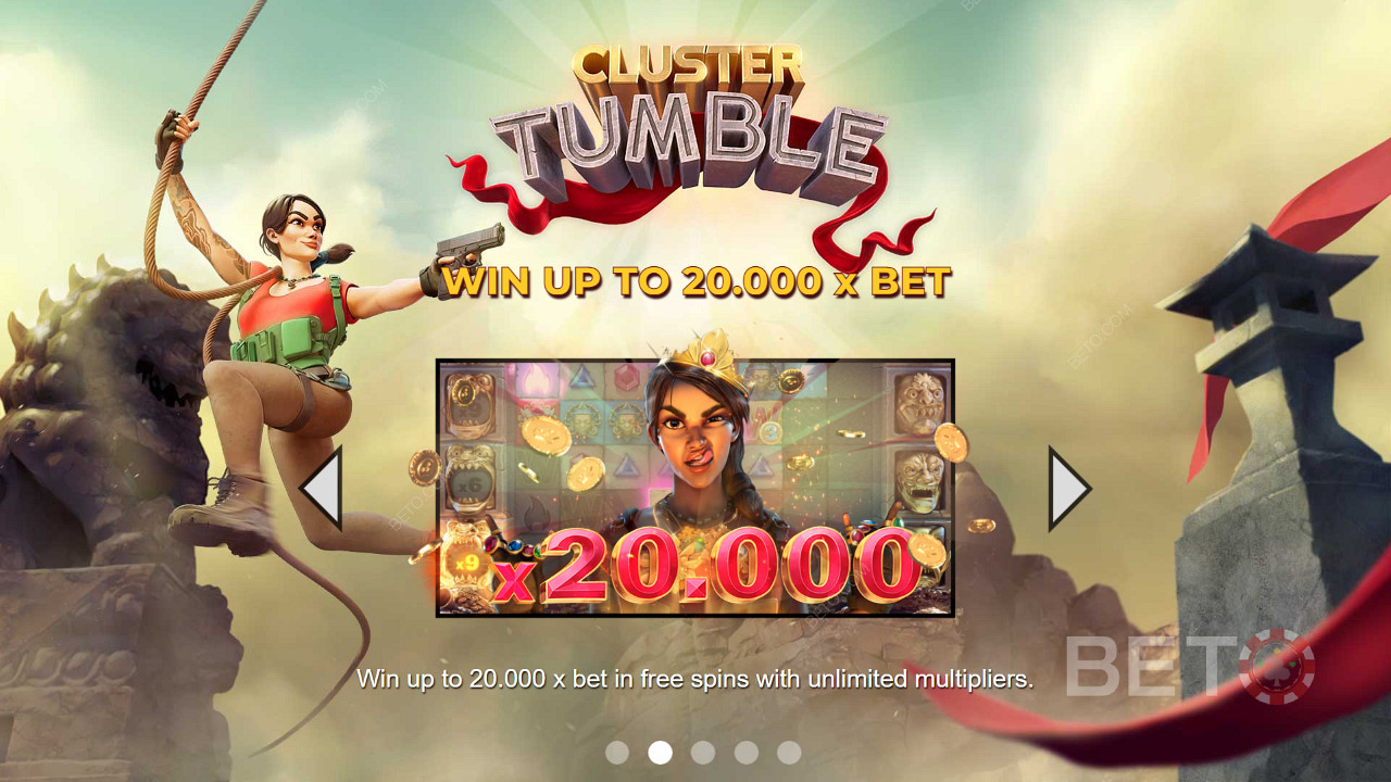 Voita jopa 20,000x panoksen arvoiset voitot Cluster Tumble -nettikolikkopelissä.