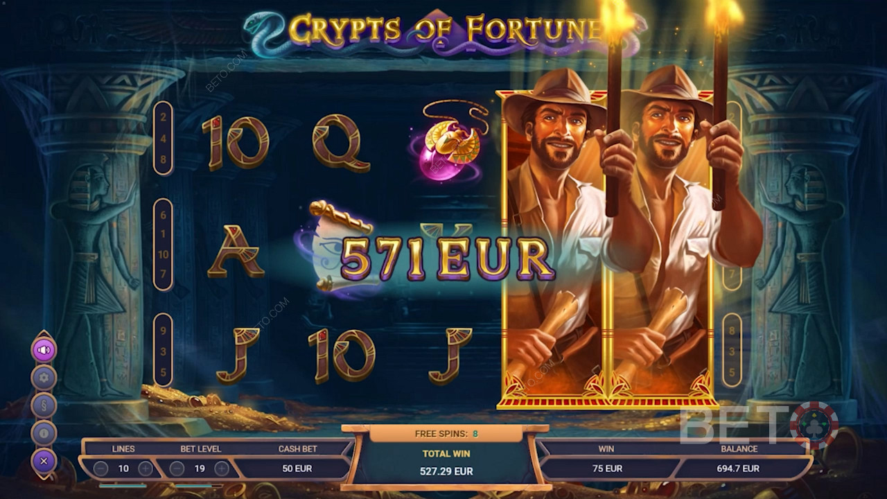 Nauti laajenevista symboleista Crypts of Fortune -kolikkopelin ilmaiskierroksilla.