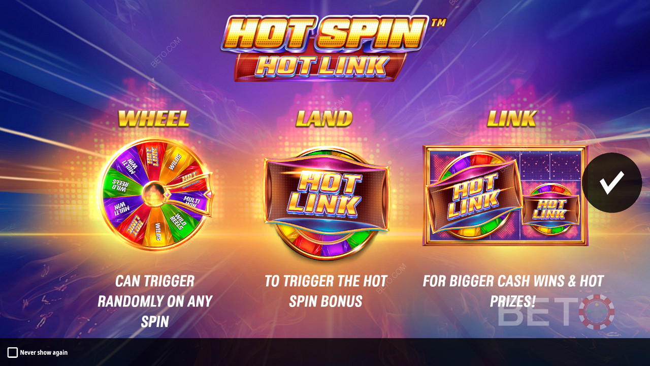 Hot Spin Hot Linkin esittelynäyttö, jossa on tietoja sen Boostereista.