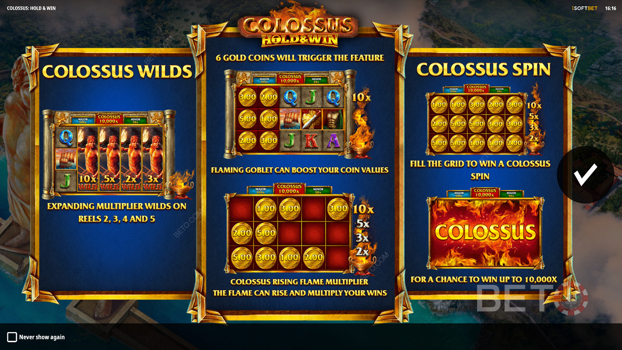 Nauti Colossus Wildsista, Respinsistä ja jättipotista Colossus: Hold and Win -kolikkopelissä.