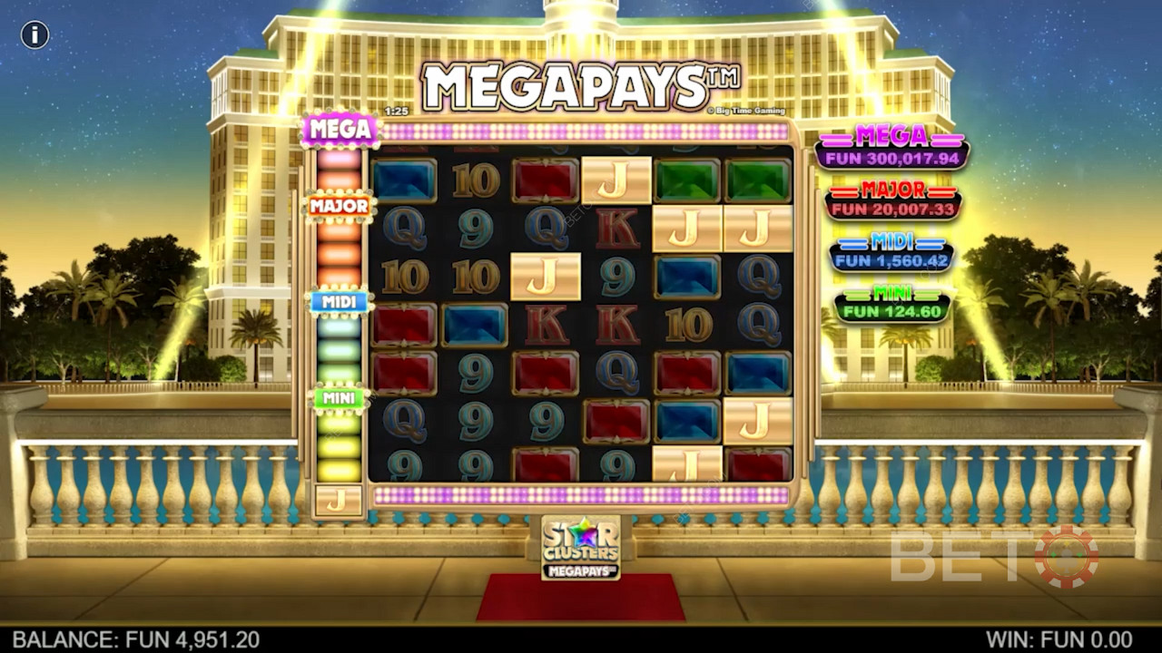 Voita Star Clusters Megapays -kolikkopelissä vähintään 4 kertaa Megapays-symbolia.
