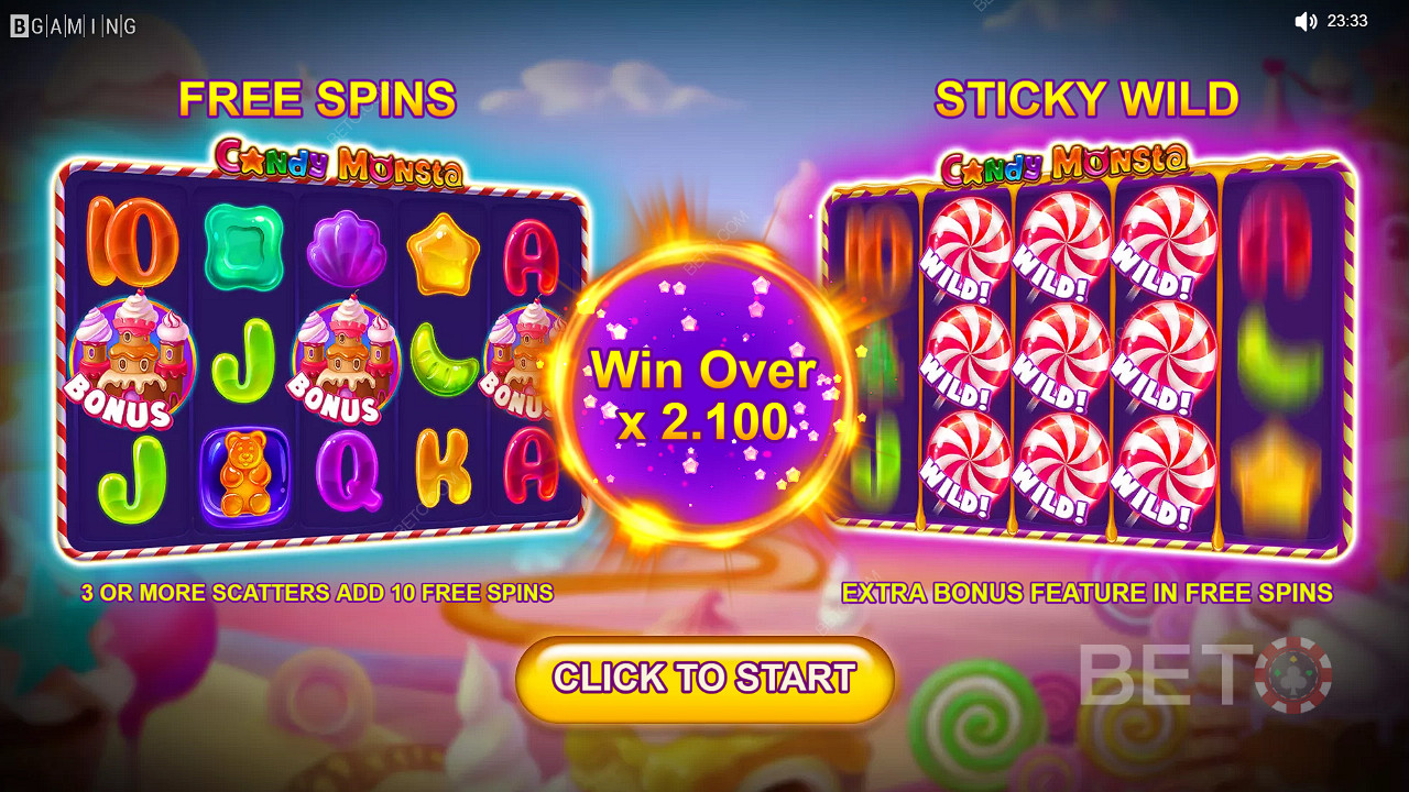 Pelaa Candy Monsta -kolikkopeliä - nyt voit voittaa rahapalkintoja 1 000-kertaisen kokonaispanoksen arvosta.