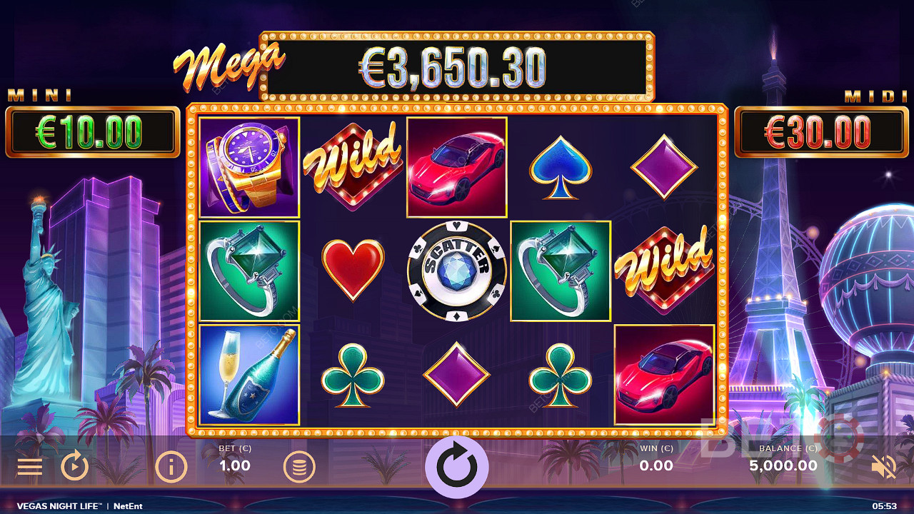 Mega Jackpot kasvaa jatkuvasti Vegas Night Life -kolikkopelissä
