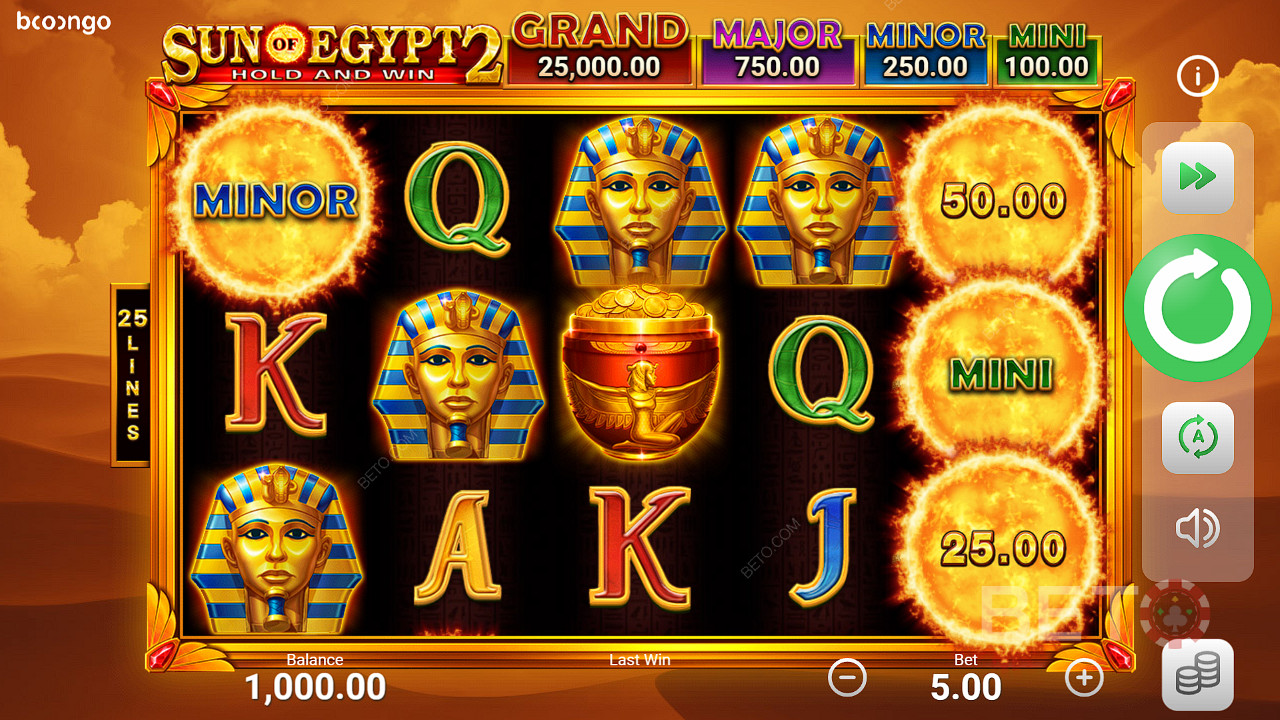 Kuusi tai useampi bonussymboli käynnistää bonuspelin Sun of Egypt 2 -kolikkopelissä.