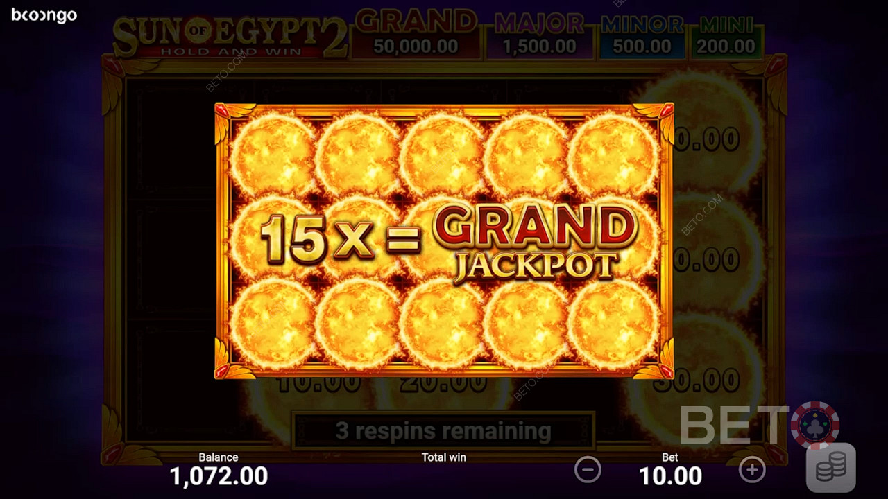 Voita Grand Jackpot täyttämällä kaikki paikat bonuspelissä.