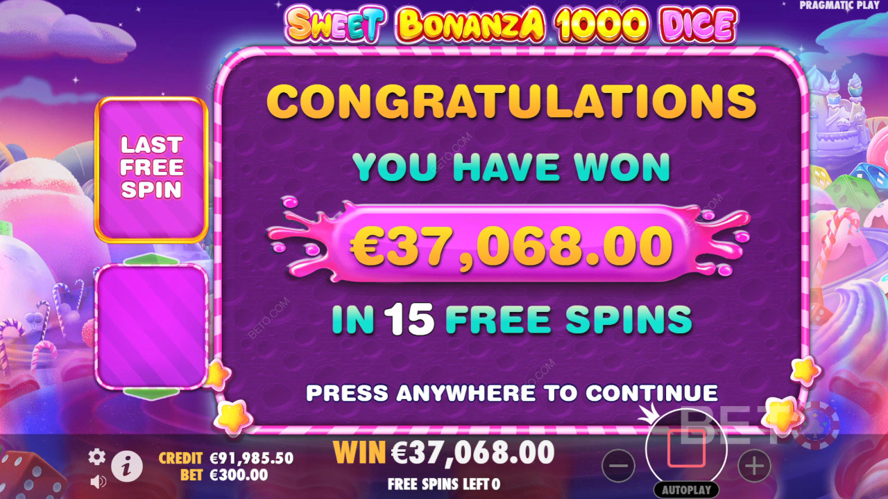 Voita 25,000x panoksesi Sweet Bonanza 1000 Dice Online-kolikkopelissä!