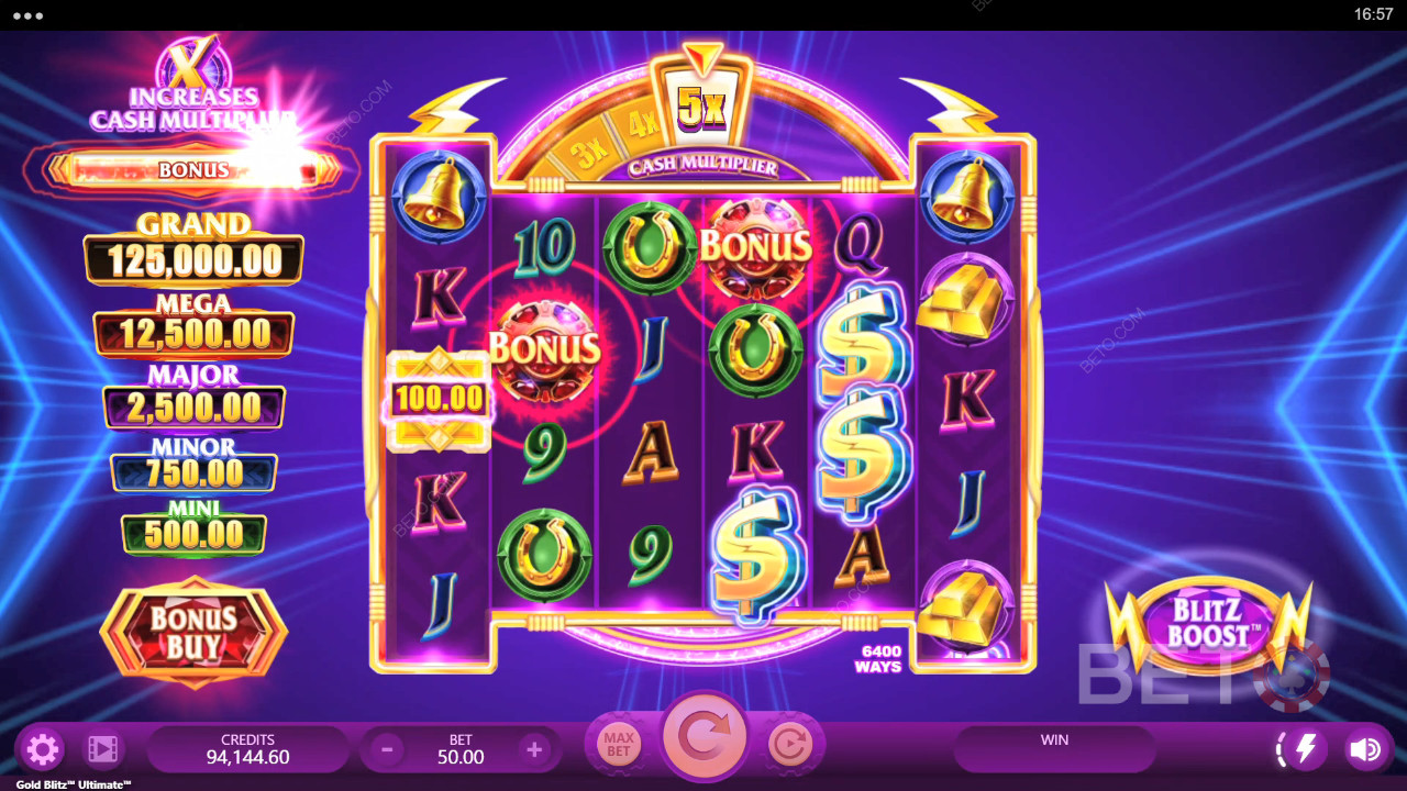 Bonusominaisuudet selitetty Gold Blitz Ultimate -ohjelmassa, jonka on laatinut Fortune Factory Studios