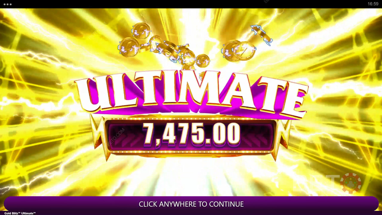 Voita 2,500x panoksesi Gold Blitz Ultimate -kolikkopelissä!