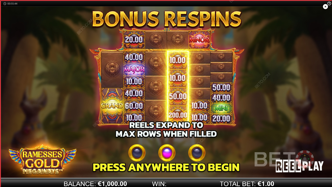 Bonusominaisuudet selitetty Ramesses Gold Megaways by Reel Play