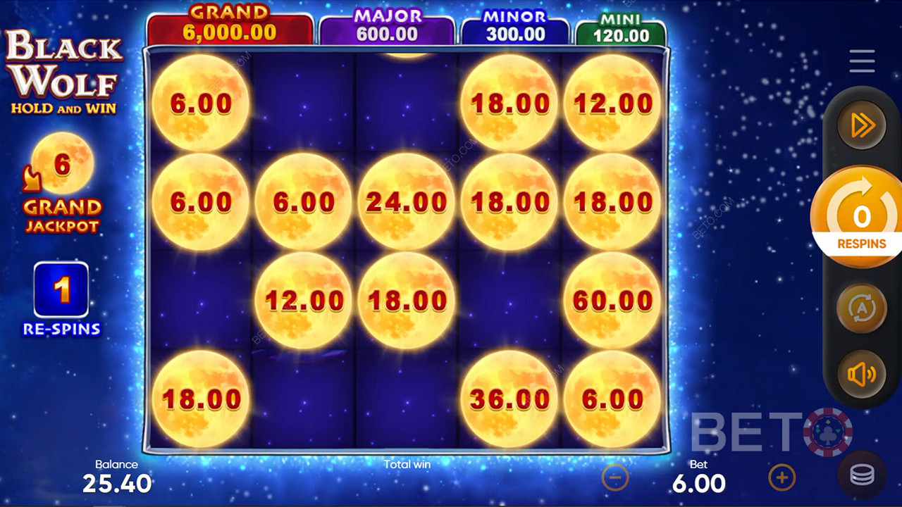 Pelaamalla Black Wolfia voit voittaa Grand Jackpotin, jonka arvo on 1 000 kertaa kokonaispanos.