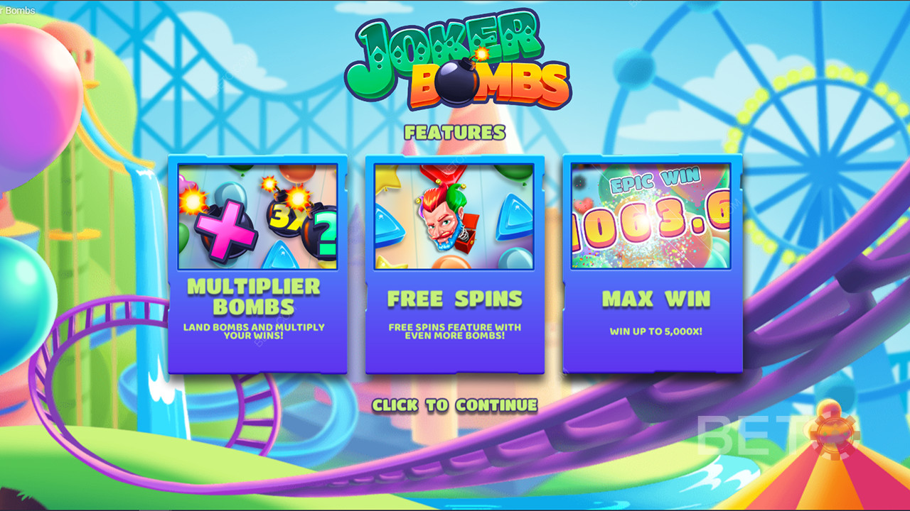 Nauti kerroinpommeista, ilmaiskierroksista ja muusta Joker Bombs -kolikkopelissä.