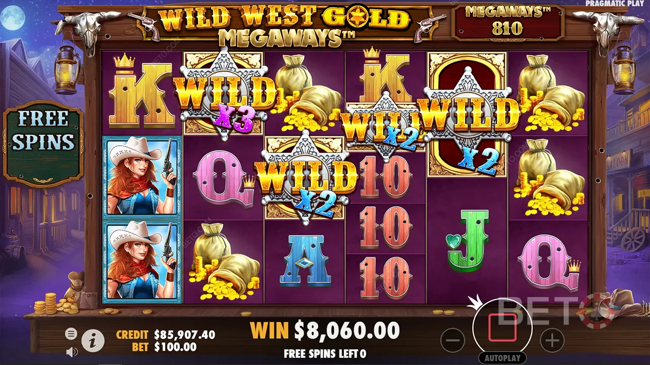 Pelattavuus Wild West Gold Megaways-kolikkopelissä