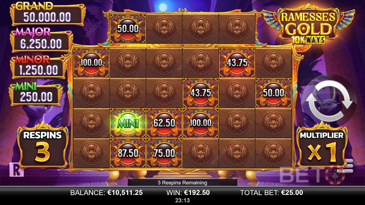 Voita 9,065x panoksesi Ramesses Gold 10K Ways -kolikkopelissä!