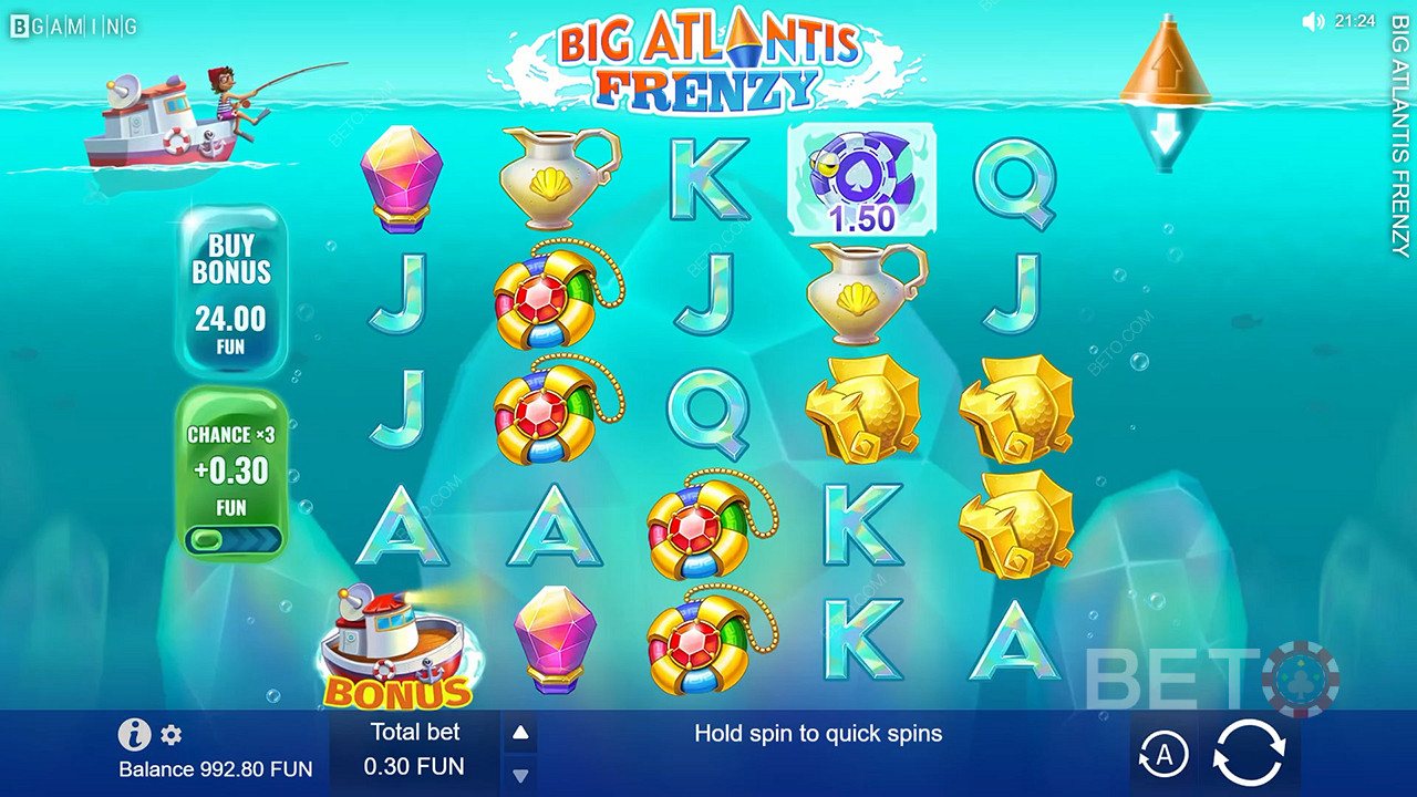 Säädä asettelua Big Atlantis Frenzy -nettikolikkopelin nuolinäppäimillä.