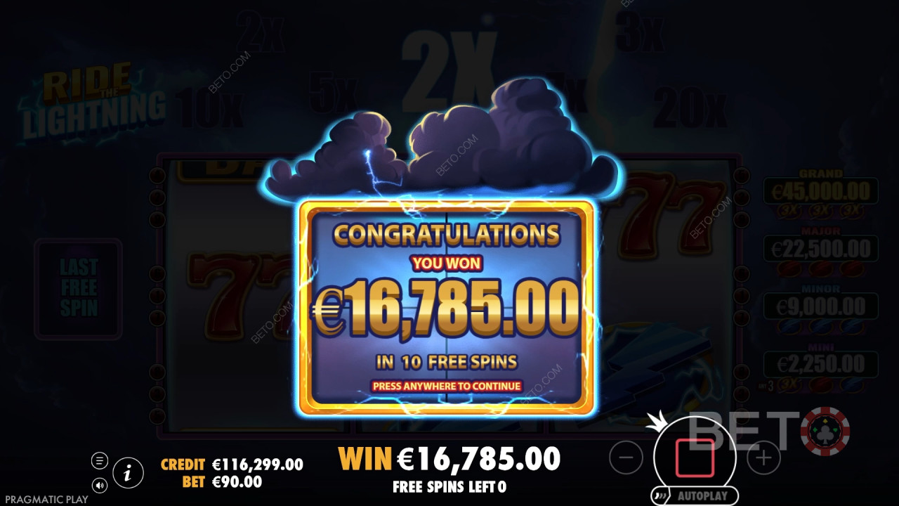 Voita 10,000x panoksesi Ride the Lightning -kolikkopelissä verkossa!