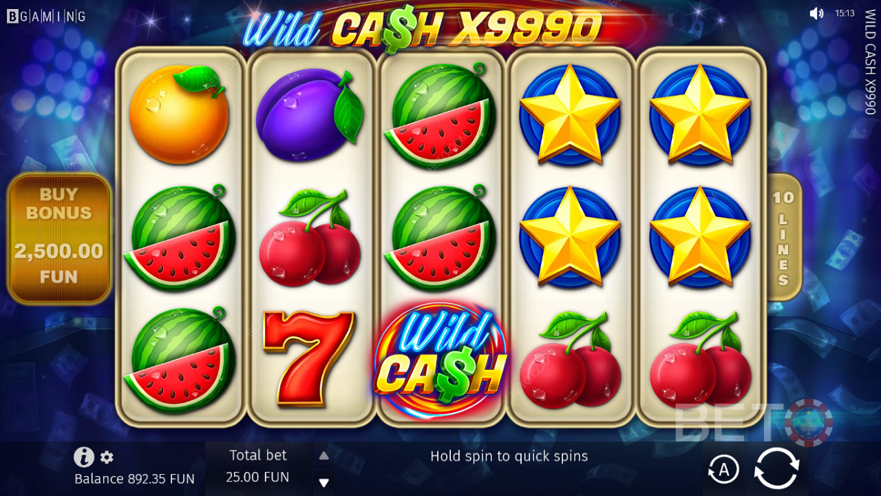 Wild Cash x9990 -kolikkopeli muistuttaa sinua klassisista kolikkopeleistä.