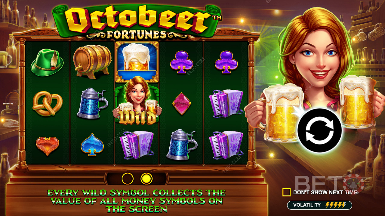 Wild-symbolit keräävät rahasymbolien arvot Octobeer Fortunes -nettikolikkopelissä.