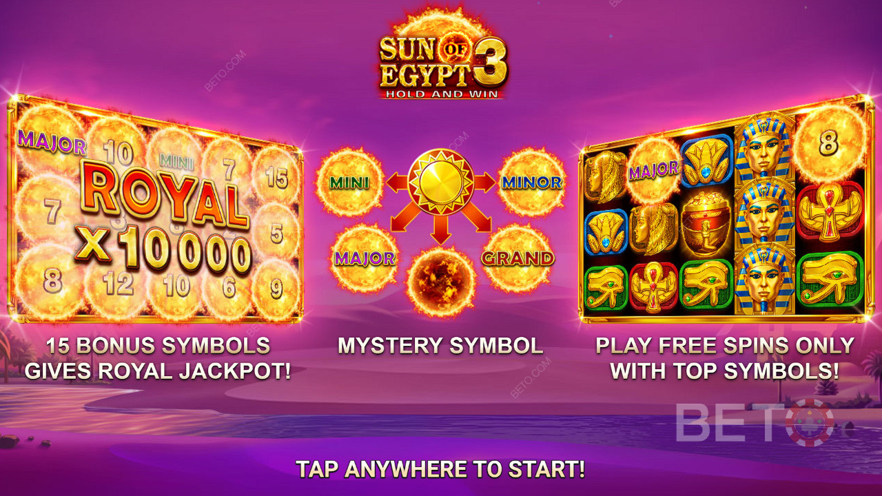 Voita 10 000x panoksesi Sun of Egypt 3 -kolikkopelissä verkossa!