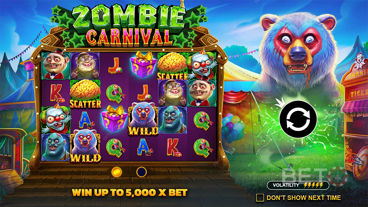 Voita jopa 5 000-kertainen panoksesi Zombie Carnival -kolikkopelissä.