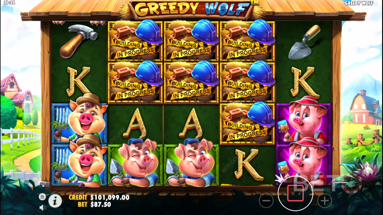 6 tai useampi scatter käynnistää ilmaiskierrokset Greedy Wolf -kolikkopelissä.