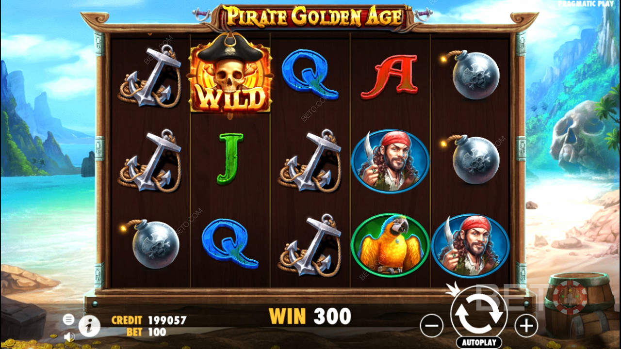 Jopa tavalliset voittosymbolit voivat antaa suuria voittoja Pirate Golden Age -kolikkopelissä.