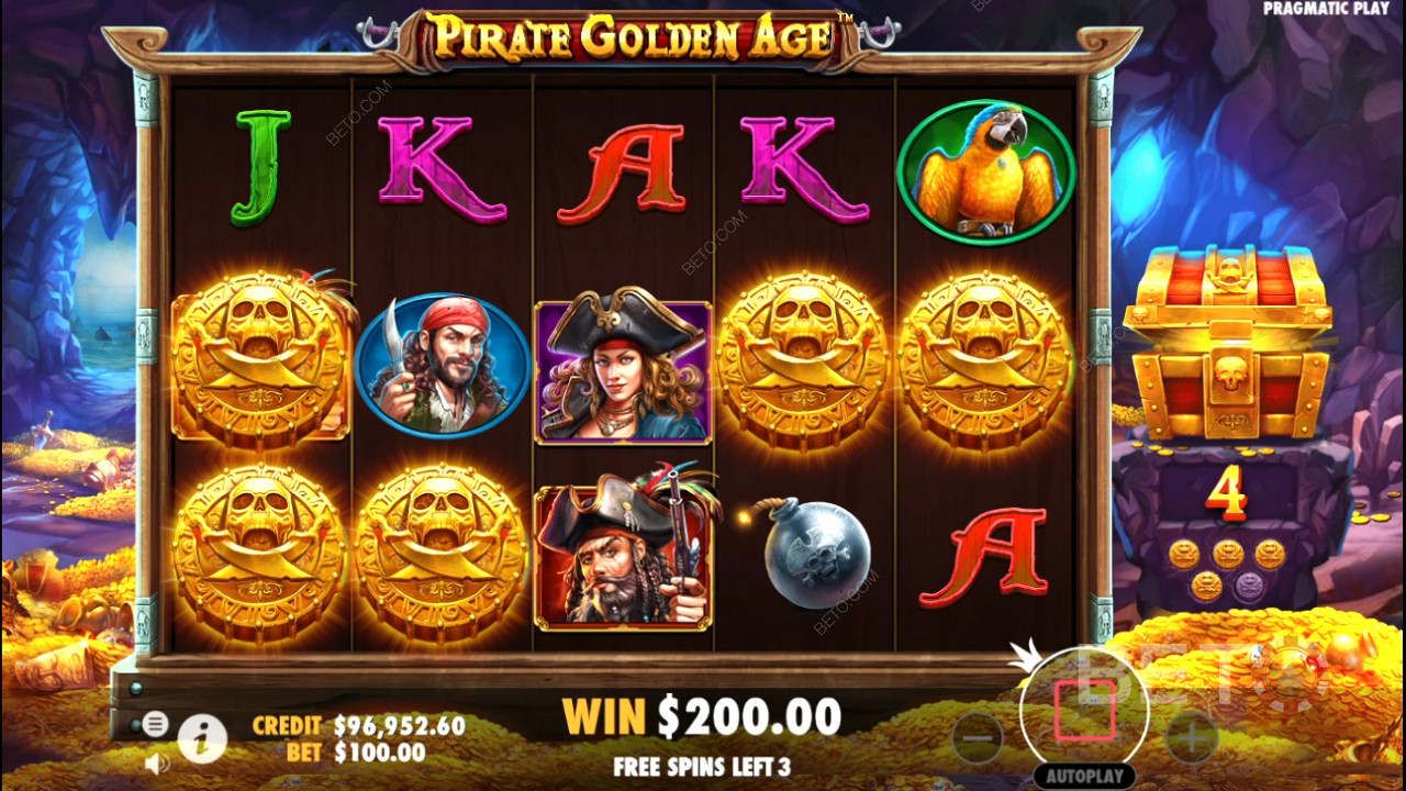 Mysteerisymbolit näkyvät usein Pirate Golden Age -nettikolikkopelin ilmaiskierroksilla.