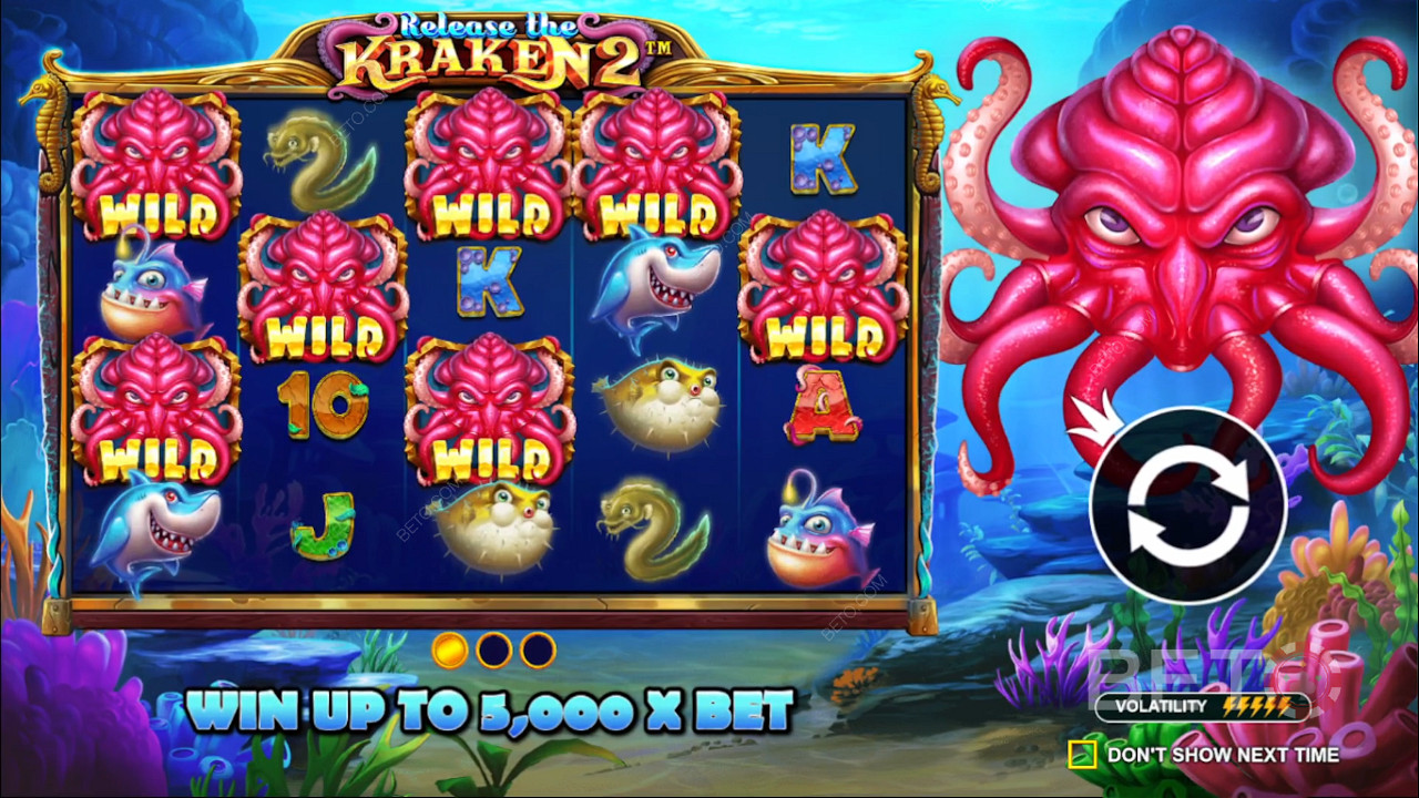 Nauti satunnaisista bonuksista Release the Kraken 2 -kolikkopelissä.