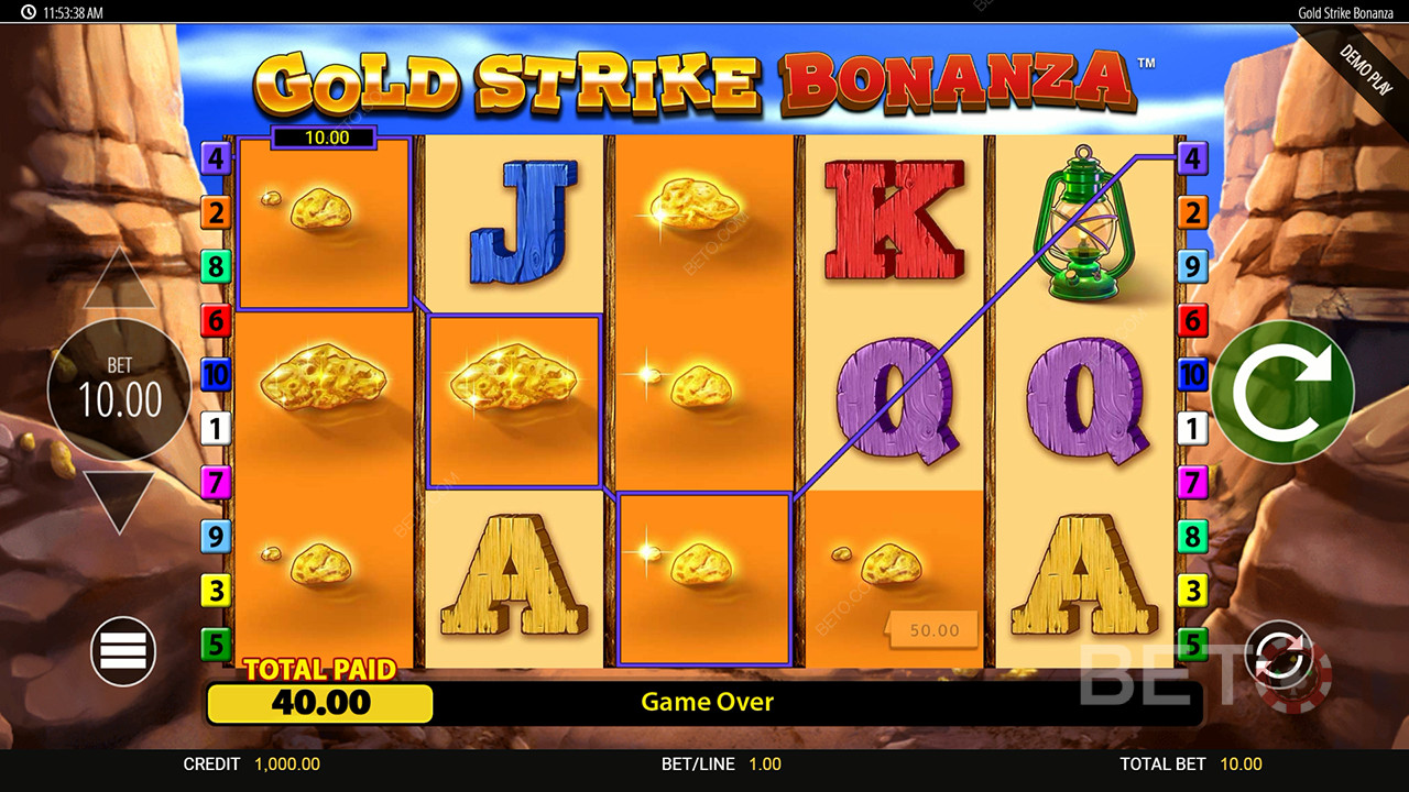 Voita 2,500x panoksesi Gold Strike Bonanza Fortune Play -kolikkopelissä!